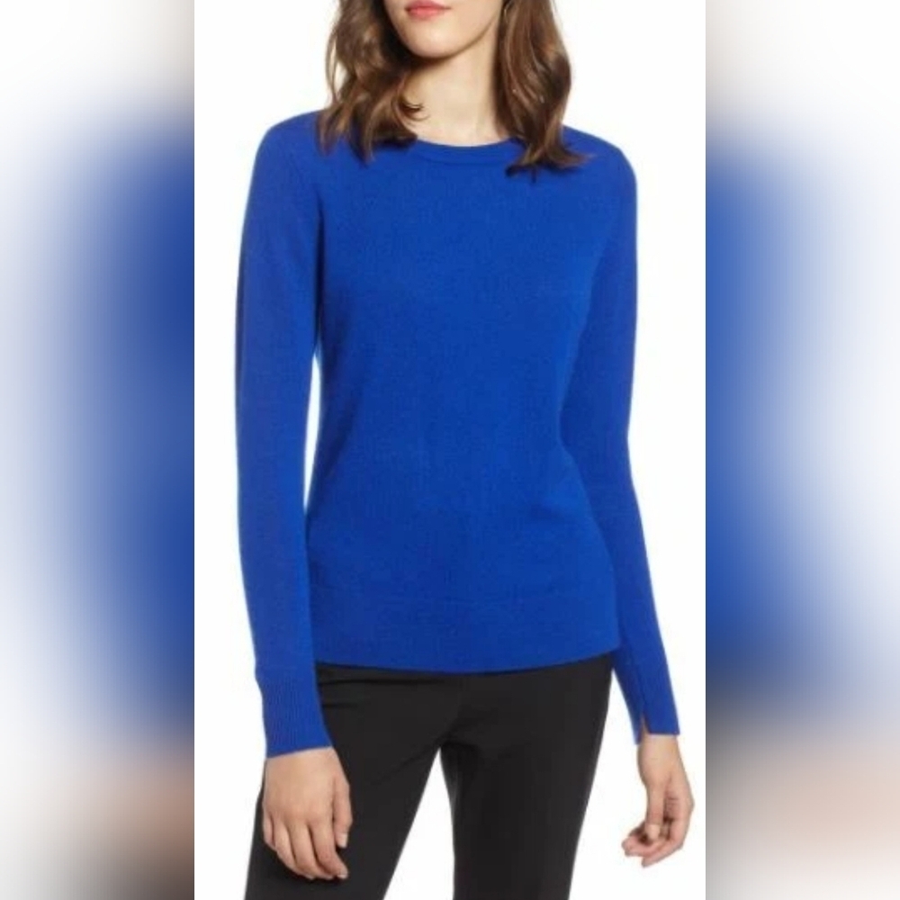 Halogen Vibrant Blue Crew Neck Sweater 100% Cashmere Soze M